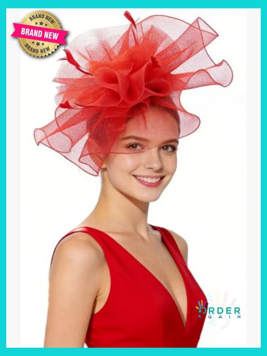 Sinamay Fascinator Hat Floral Feather Pillbox Derby with Hair Clip main image 5